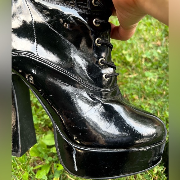 Chunky Pleaser Goth Stripper Exotic Dancer Boots 7 7.5 platform Electra laceup - Picture 11 of 14